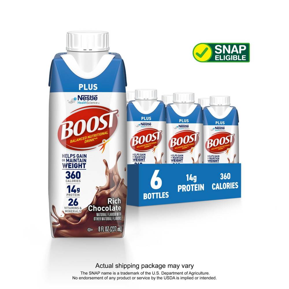 Boost Plus Nutritional Drink, Rich Chocolate, 6 Ct