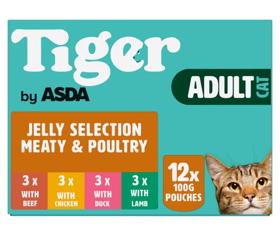 ASDA Tiger Meaty and Poultry Jelly Selection Adult Cat Food Pouches (12 pack)