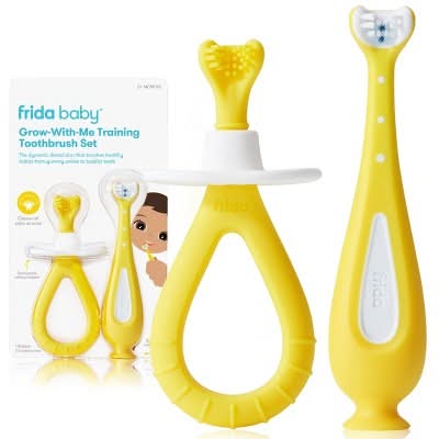 Frida Baby Grow With Me Training Soft Toothbrush Set, White-Yellow (2 ct)