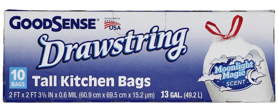 GoodSense Drawstring Tall Kitchen Garbage Bags 13 Gal, Moonlight Magic, 2x2 ft (10 ct)