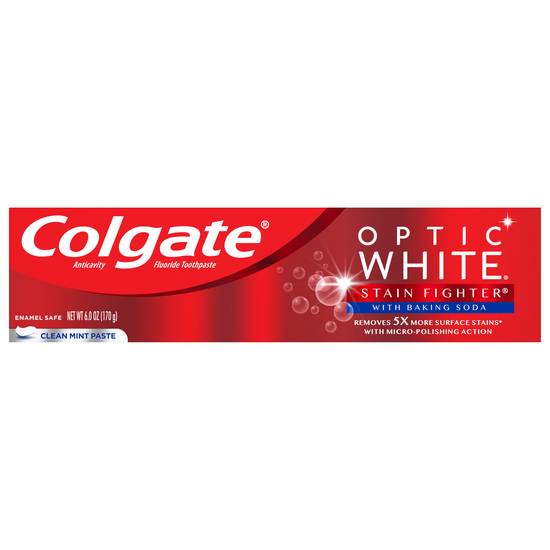Colgate Optic White Stain Fighter With Baking Soda Clean Mint Toothpaste