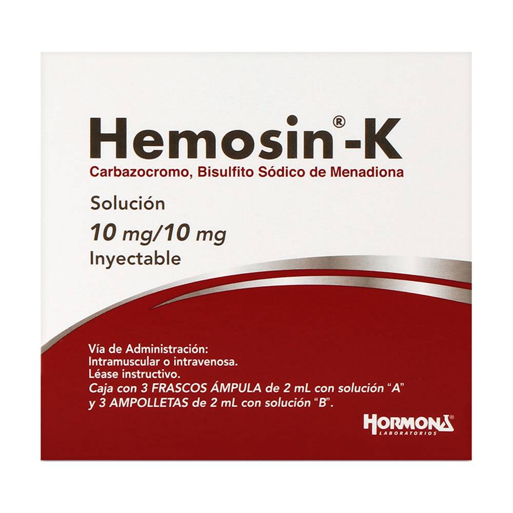 Laboratorios hormona hemosin-k solución 10 mg/10 mg (3 piezas)