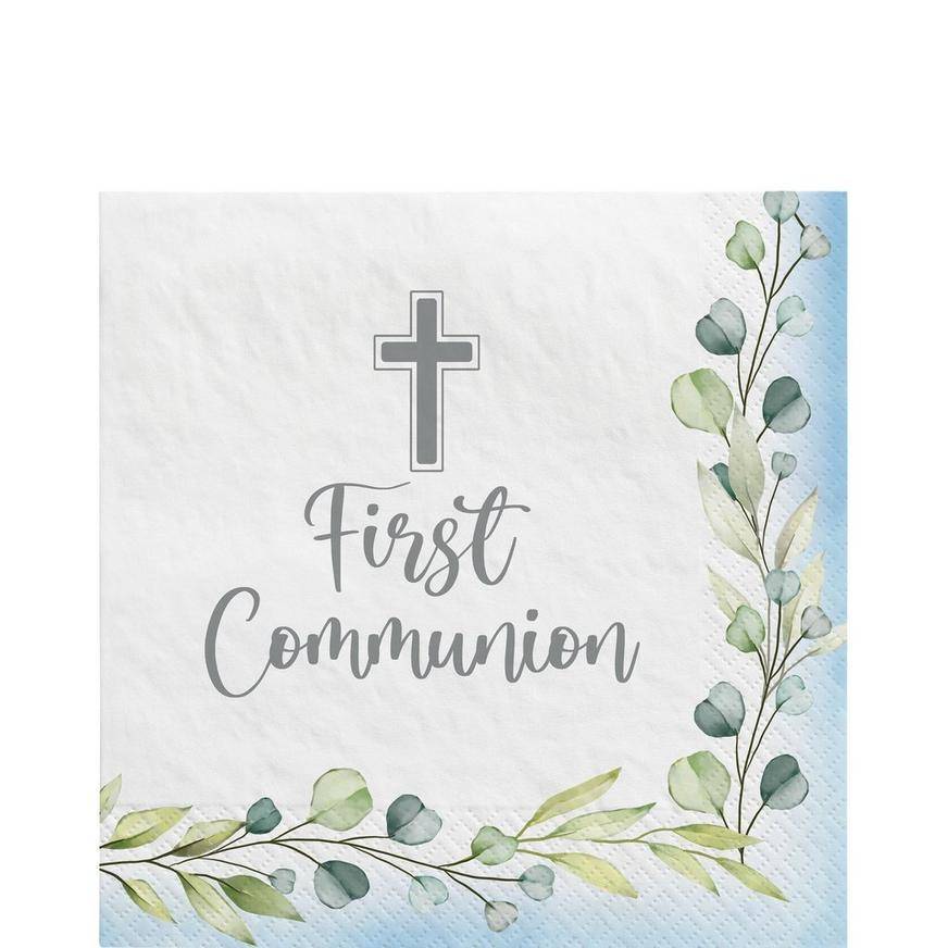 Blue My First Communion Paper Lunch Napkins, 6.5in, 40ct