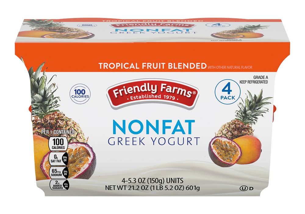 Friendly Farms Tropical Fruit Greek Yogurt (4 x 5.3 oz)