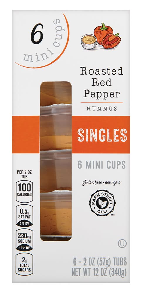 Park Street Deli Hummus Single Serve Mini Cups, Roasted Red Pepper (6 x 2 oz)
