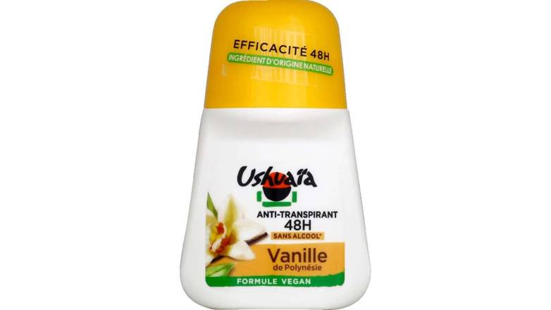 Ushuaïa Déodorant anti-transpirant 48h, vanille de Polynésie, sans alcool Le roll-on de 50ml