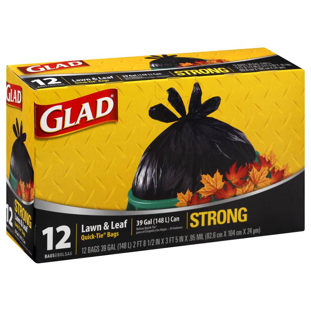 Glad Quick-Tie 39 Gallon Lawn & Leaf Strong Trash Bags (12 ct)