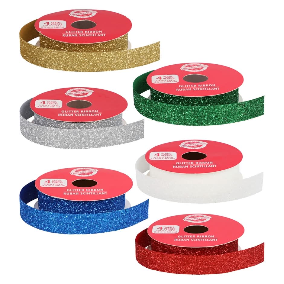 Christmas House Narrow Glittery Ribbon, 144 in