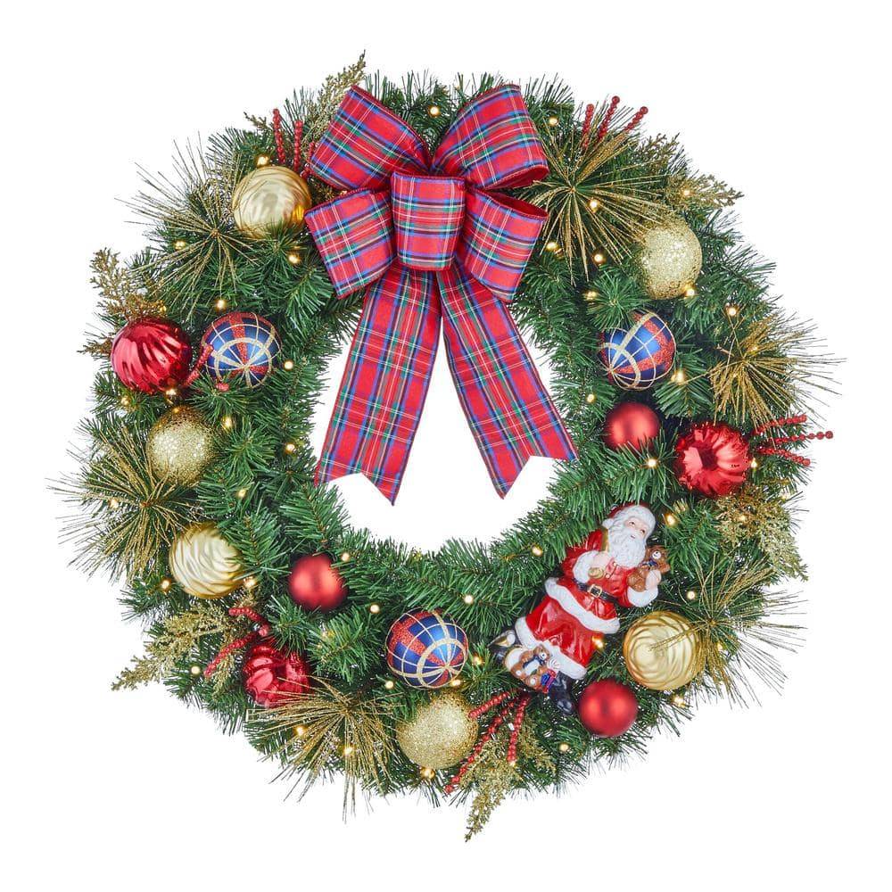 Home Accents Holiday 30 In. Festive Santa Battery Operated Led Pre-Lit Artificial Wreath With Timer