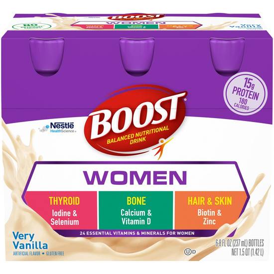 BOOST Women Balanced Nutritional Drink, Very Vanilla, 6 CT