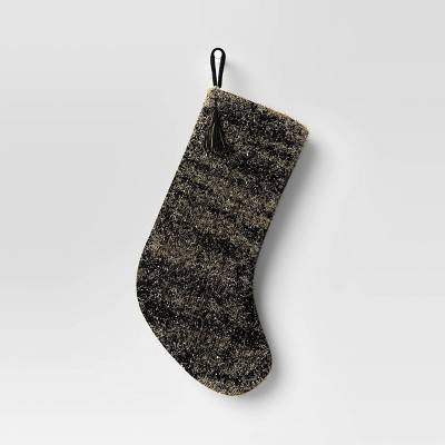 20" Knit Christmas Stocking with Tinsel & Tassel Black - Wondershop™: Holiday Decor, Solid Pattern, 20" Height