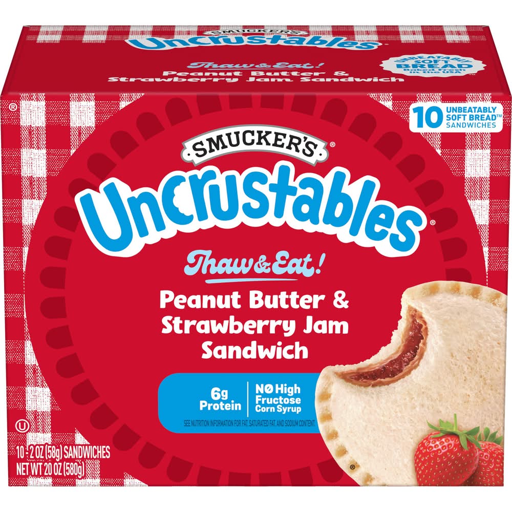 Smucker's Uncrustables Sandwiches, Peanut Butter & Strawberry Jam (10 x 2 oz)