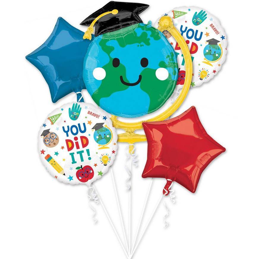 Uninflated Graduation Fun Foil Balloon Bouquet, 5pc