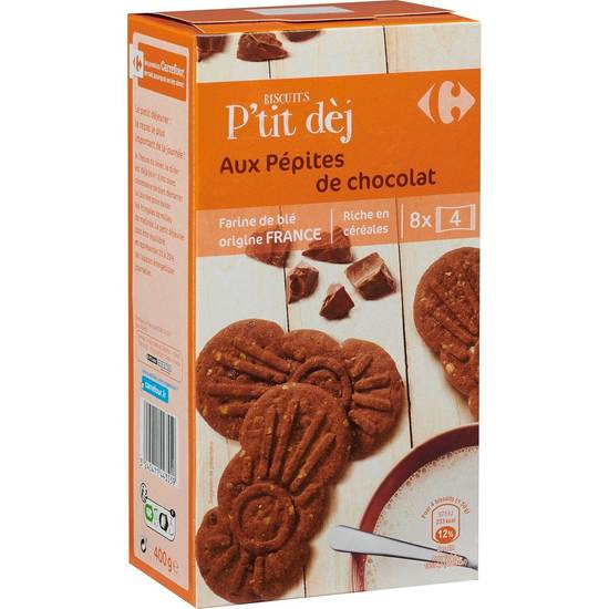Carrefour - Biscuits petit déjeuner pépites de chocolat (32 pièces)