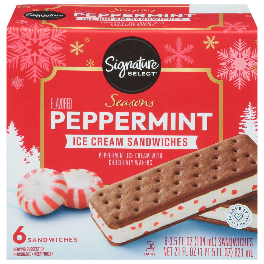 Signature Select Peppermint Flavored Ice Cream Sandwiches (21 fl oz, 6 ct)