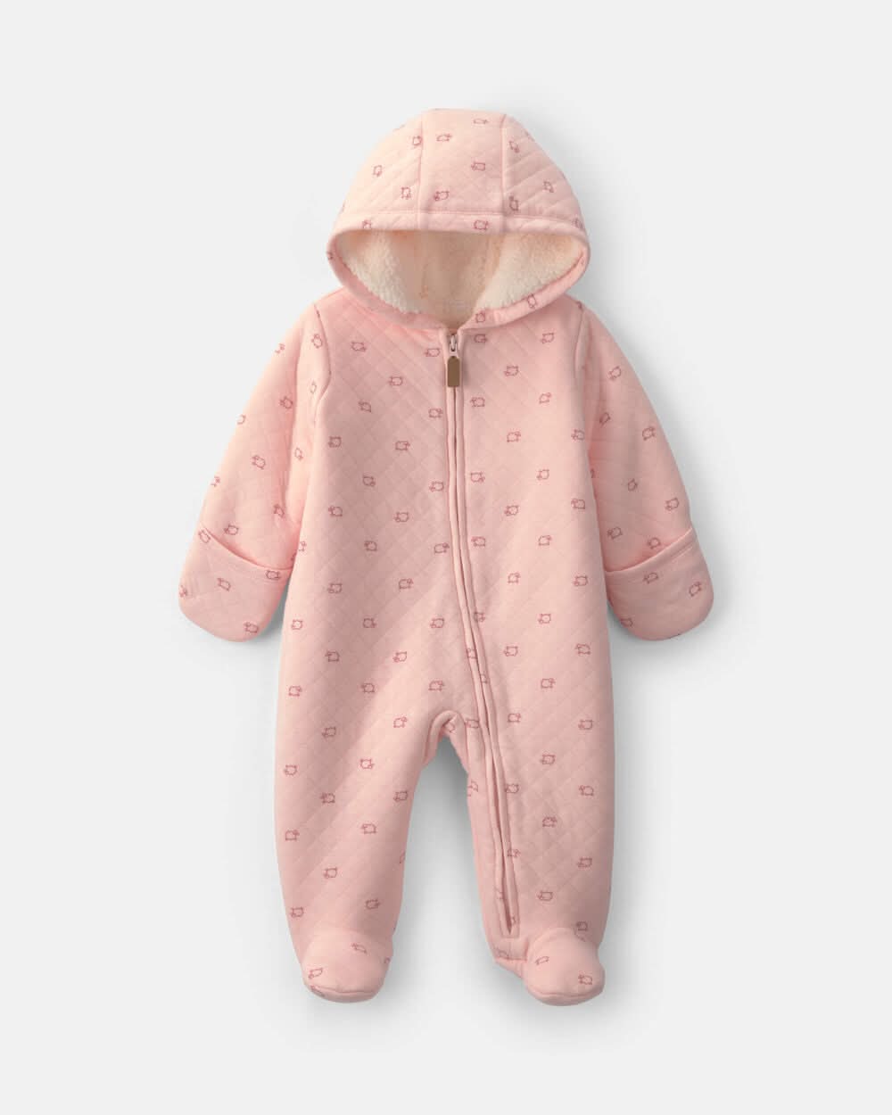 Baby Girl Sheep Teddy Fleece Long-Sleeve Jumpsuit - Pink - 3M