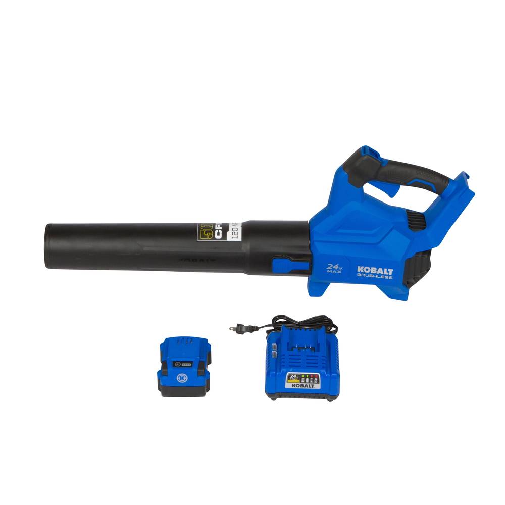 Kobalt 24-volt 500-CFM 120-MPH Battery Handheld Leaf Blower 4 Ah (Battery and Charger Included) | KHB 4224A-03