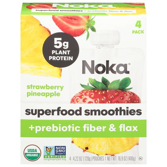 Noka Strawberry Pineapple Superfood Smoothies(4 Ct, 4.22 Oz)
