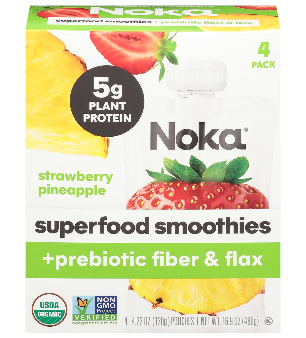 Noka Strawberry Pineapple Superfood Smoothies (4 x 4.22 oz)