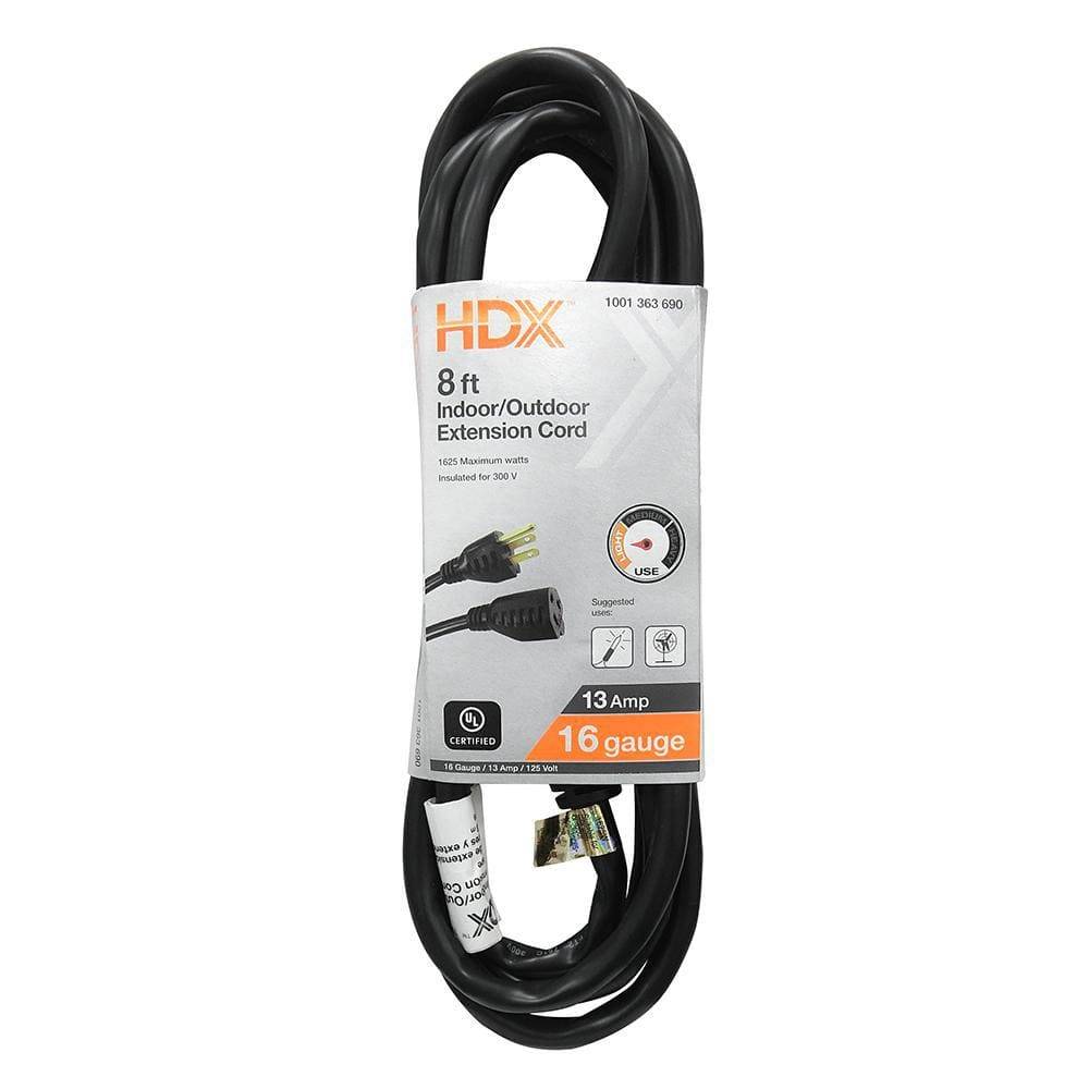 HDX Light Duty Indoor/Outdoor Extension Cord, 8 ft, Black