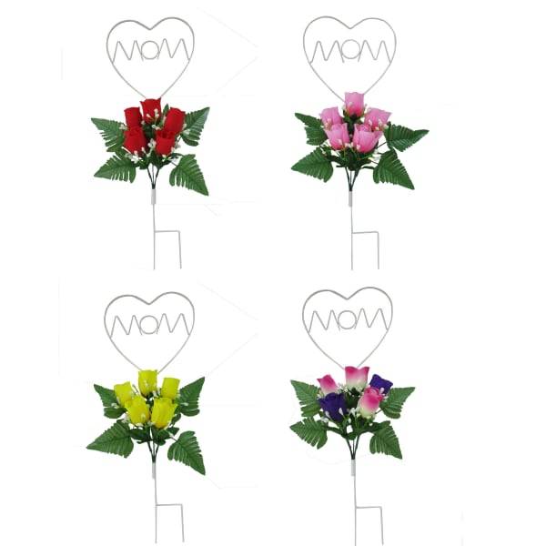 Mom Wire Stand w/Rose Buds 4 Assorted