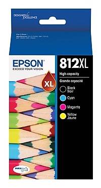 Epson DURABrite Ultra T812XL Black/Cyan/Magenta/Yellow High Yield Ink Cartridge, 4/Pack (T812XL-XCS)