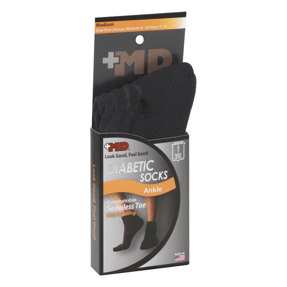 Md Medium Black Diabetic Ankle Socks (1 pair)