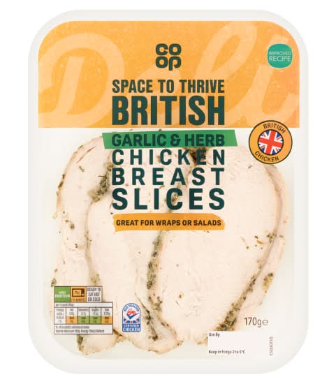 Co-op Garlic & Herb, Space To Thrive Chicken Breast Slices (170g)