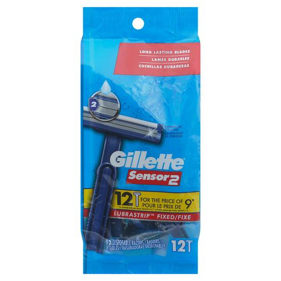 Gillette Sensor 2 Lubrastrip Fixed Disposable Razors (12 ct)