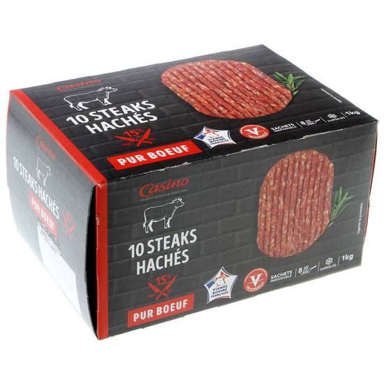 CASINO - Steaks hâchés - Pur bœuf - 15% m.g. - x10 - 1kg