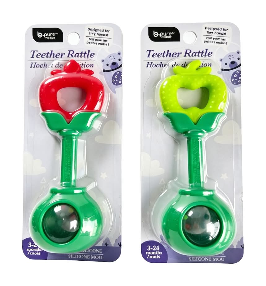 B Pure Baby Teether Rattle Toy, 3–24 Months, Assorted