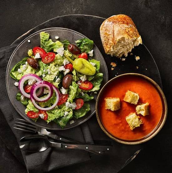 Greek Salad & Creamy Tomato Soup