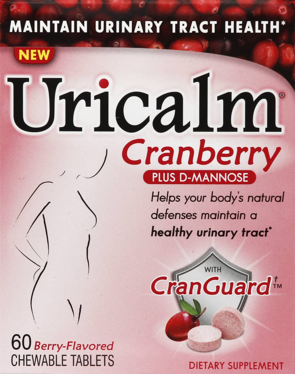 Uricalm Cranguard Plus D-Mannose Cranberry Flavored Chewable Tablets (1.6 oz)