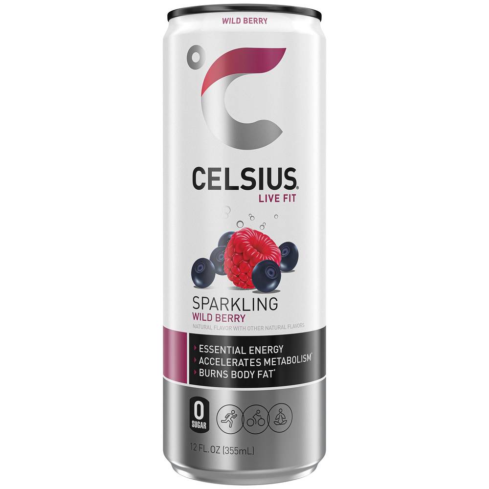 Celsius Sparkling Energy Drink - No Sugar Or Preservatives - Wild Berry (4 Drinks, 12 Fl Oz. Each)