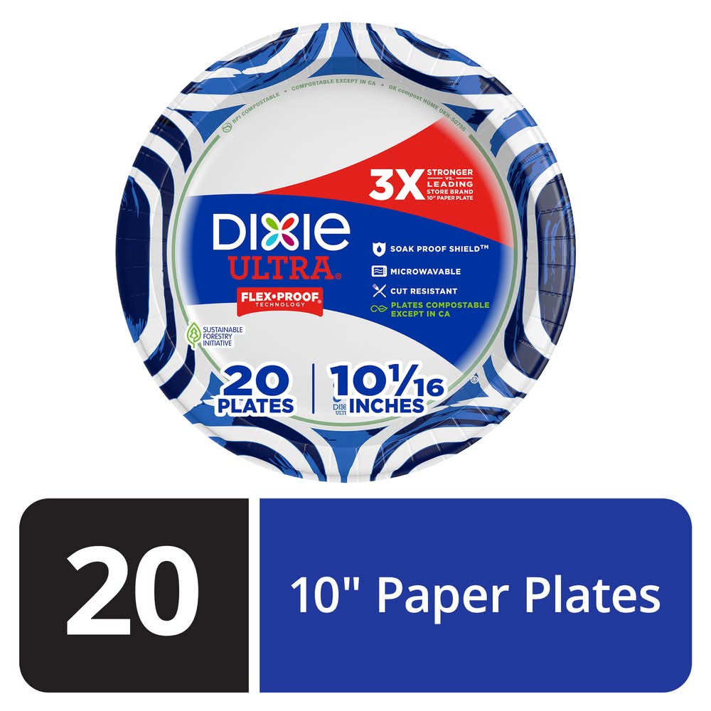 Dixie Ultra Flex Proof Paper Plates, 10 1/16 in (20 ct)