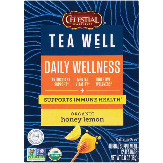 Celestial Seasonings Tea Well Organic Honey Lemon Daily Wellness Tea Bags, 12 CT