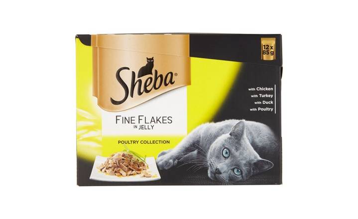 SAVE 25p: Sheba Pouch Fine Flakes in Jelly Poultry Collection 12 pack 85g (374624) 