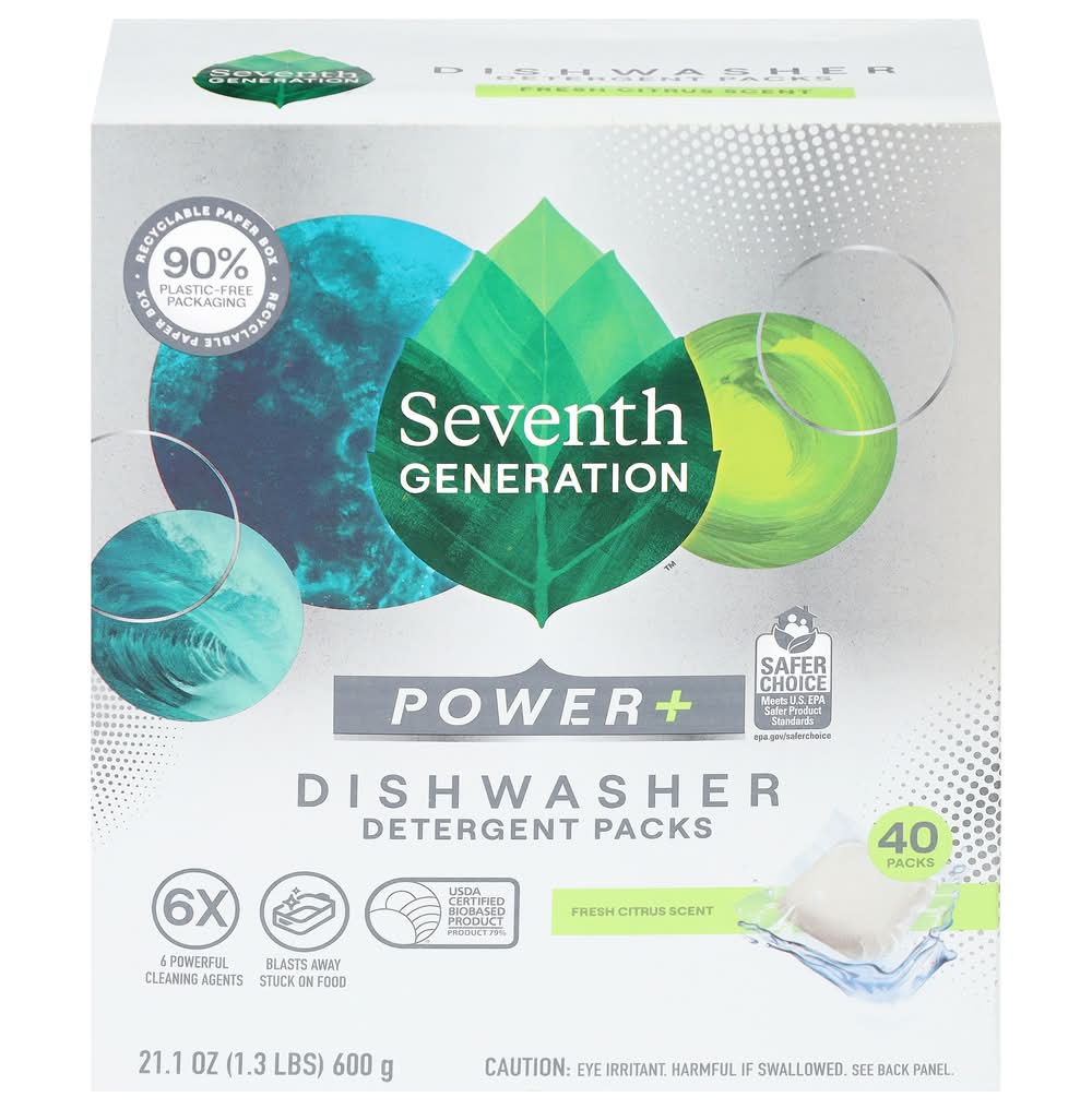 Seventh Generation Power Plus Dishwasher Detergent packs, Citrus (21.1 oz, 40 ct)