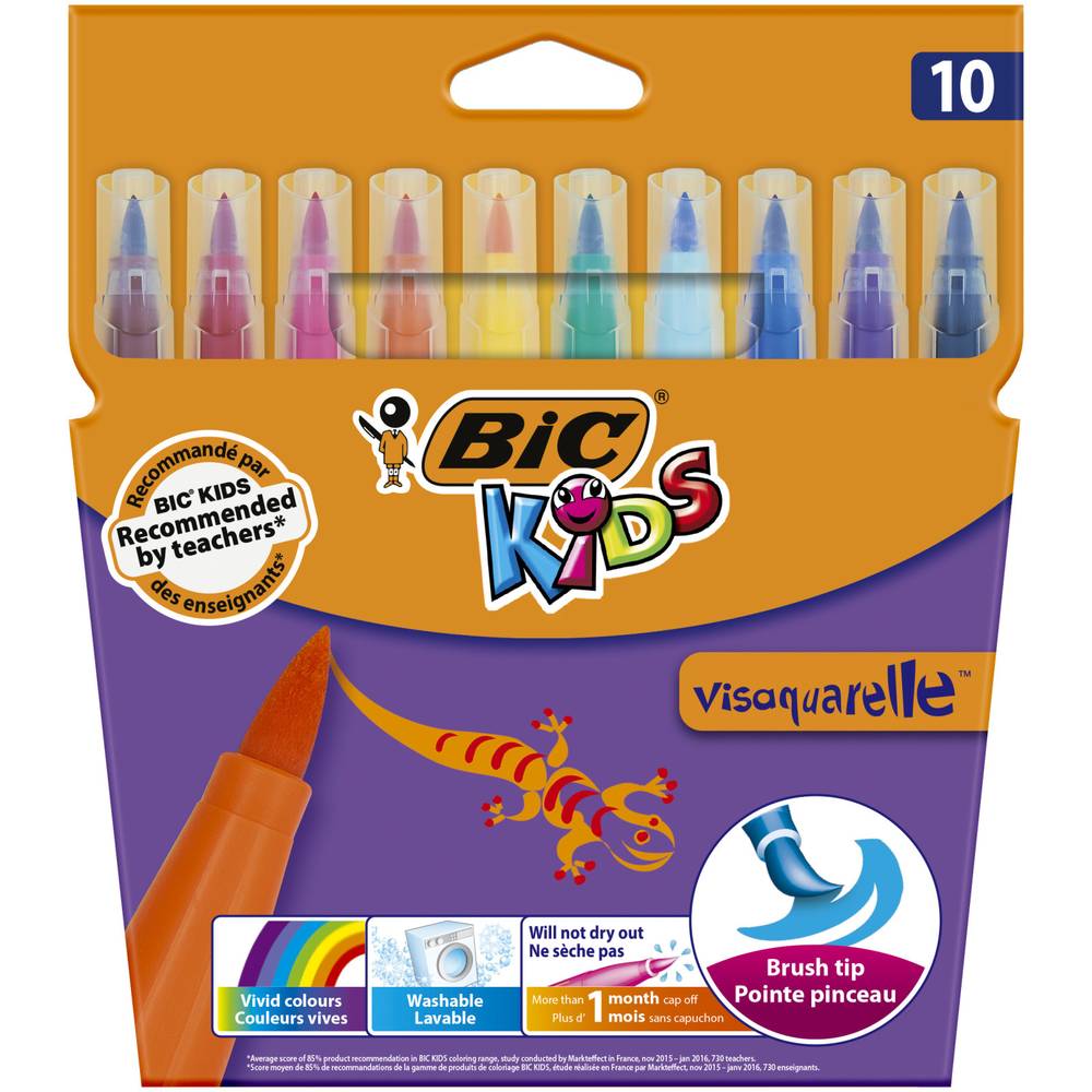 BiC - Kids visaquarelle feutres de coloriage avec pointe pinceau couleurs assorties (10 pièces)