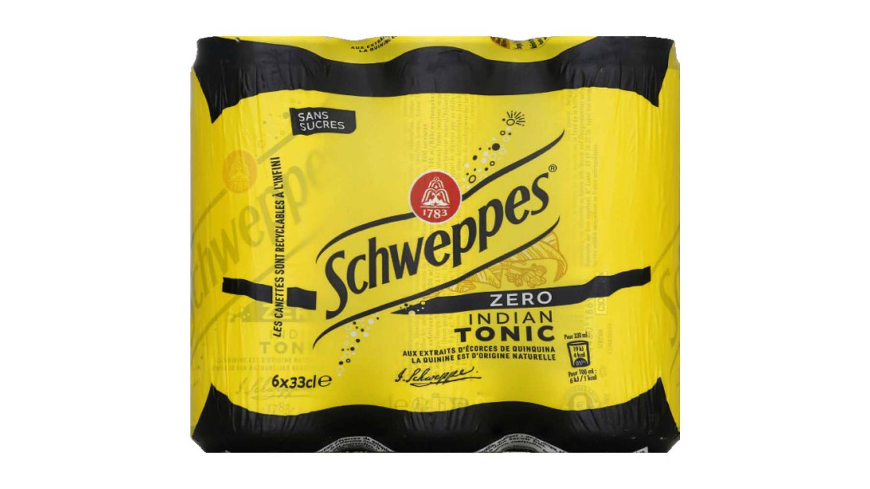 Schweppes - Boisson gazeuse indian tonic zéro (6 pièces, 330 ml)