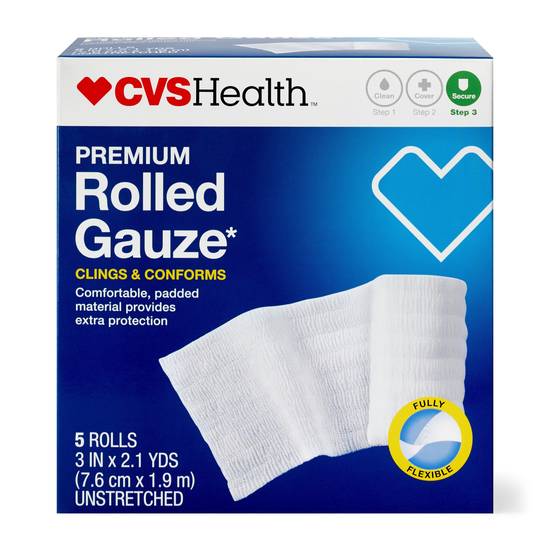 CVS Health Sterile Premium Latex-Free Rolled Gauze, 3 IN x 2.1 YD, 5 CT