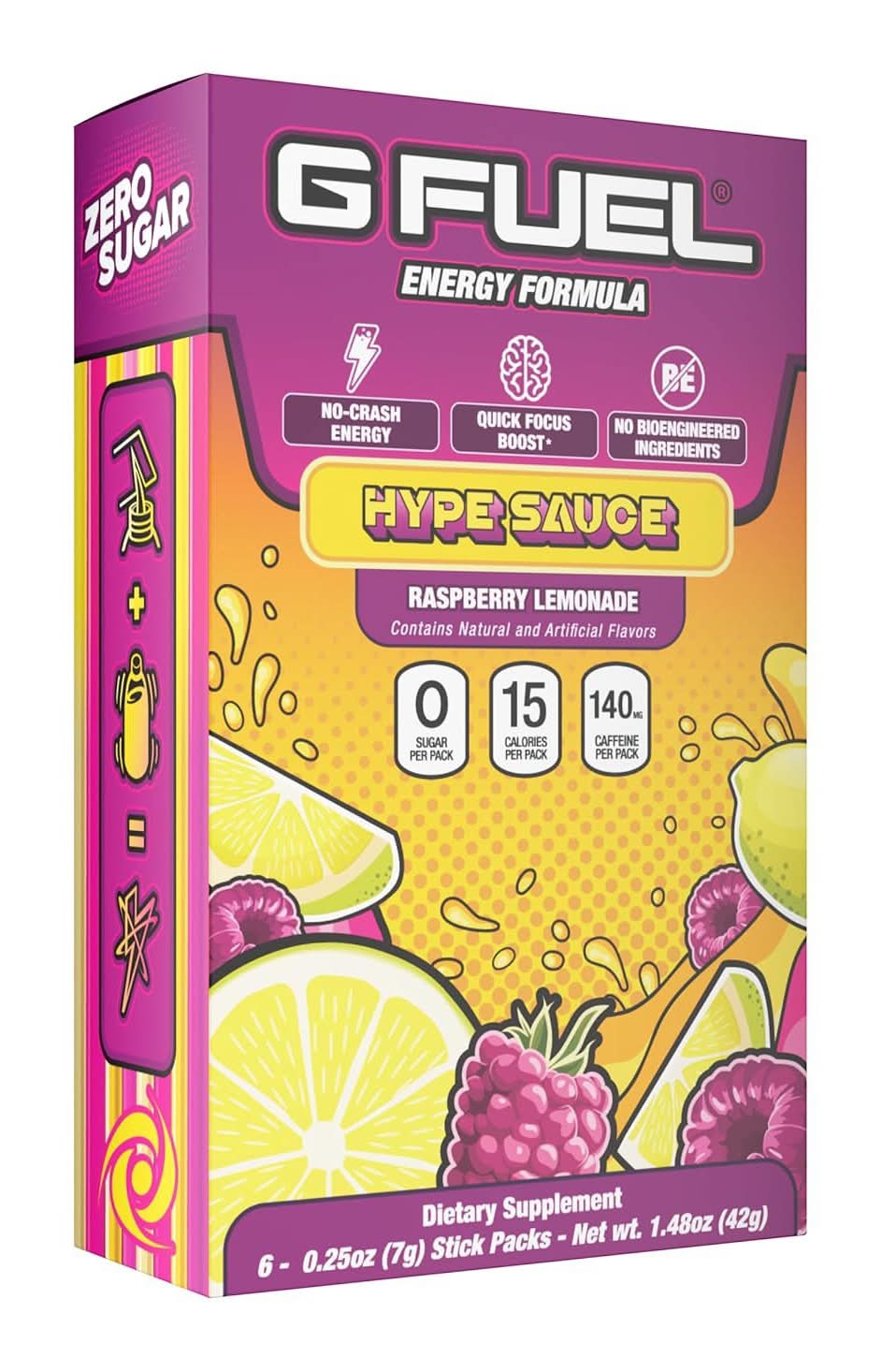 G FUEL Hype Sauce Energy Formula Dietary Supplement Stick packs, Raspberry Lemonade (6 x 0.25 oz)