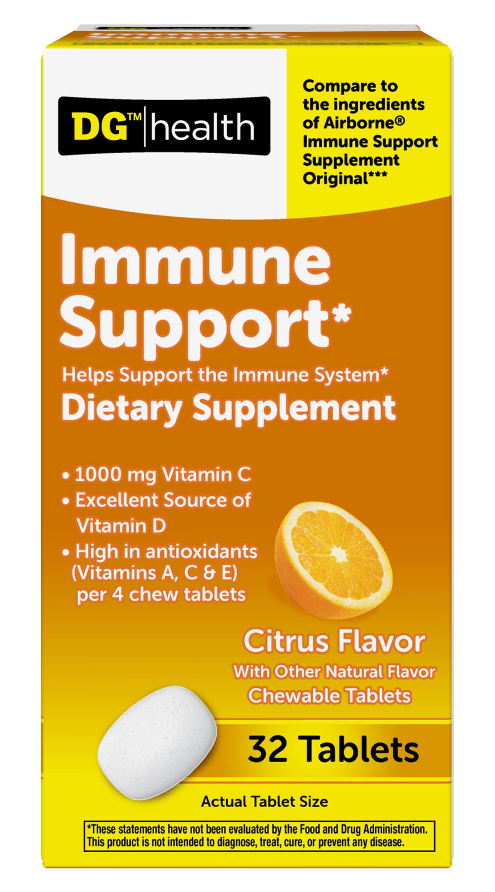 DG Health 1000 Mg Immune Support Tablets, Citrus (32 ct)