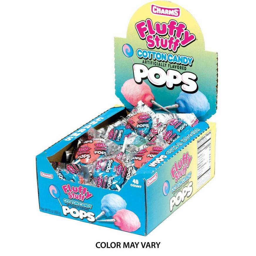 Charms Fluffy Stuff Cotton Candy Pop, Strawberry-Blue Raspberry (30 oz, 48 ct)