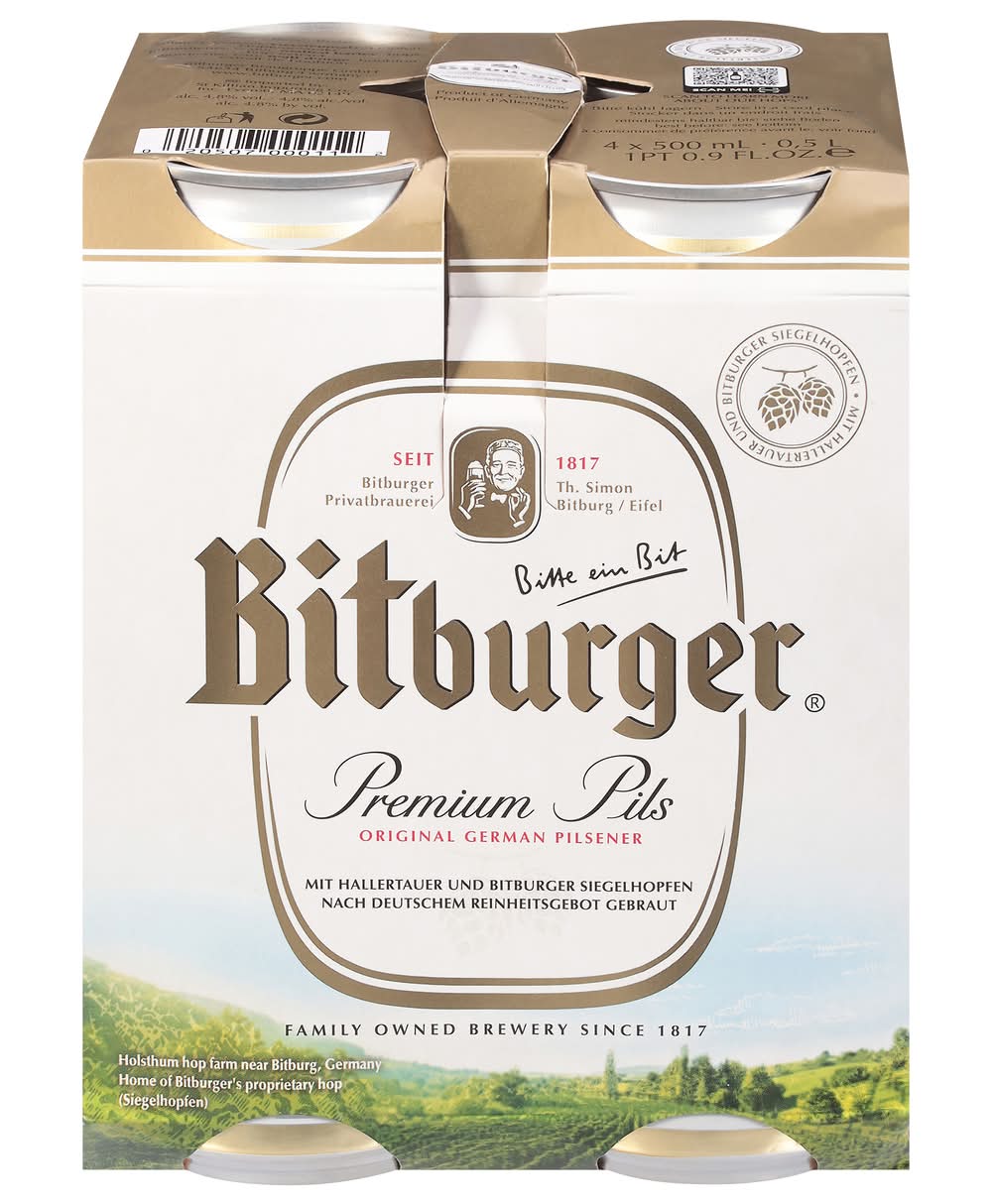 Bitburger Premium Pils Draft Beer (4 x 16.9 fl oz)