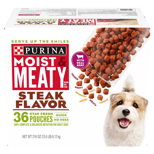 Purina Moist & Meaty Wet Dog Food, Steak Flavor (36 ct)