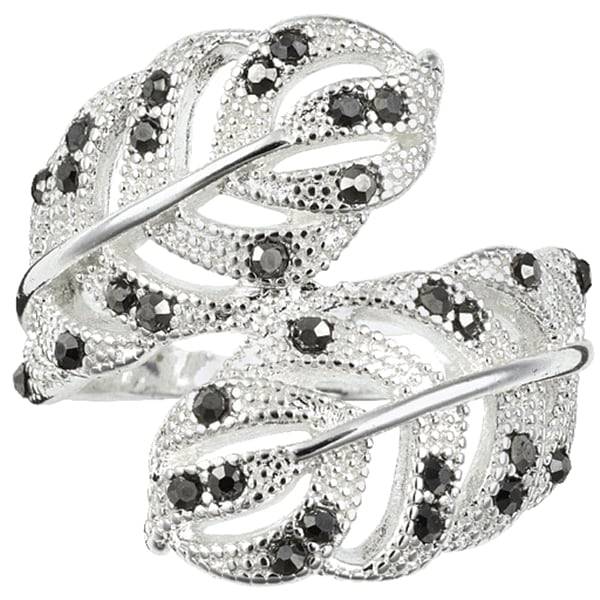 City by City Silver Tone Hematite Crystal Bypass Leaf Band Ring, Size 9