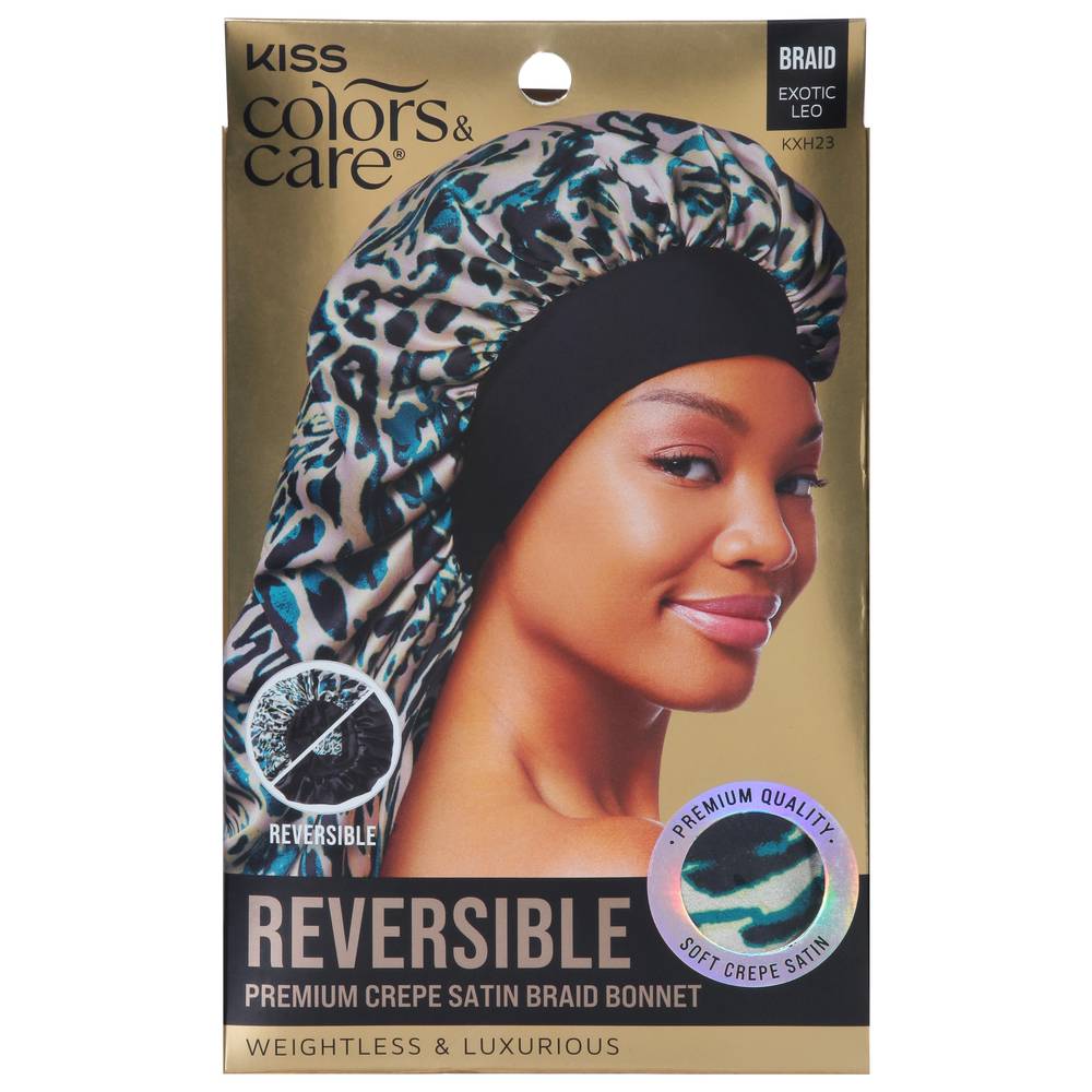 KISS Colors & Care Exotic Leo Reversible Premium Crepe Satin Braid Bonnet