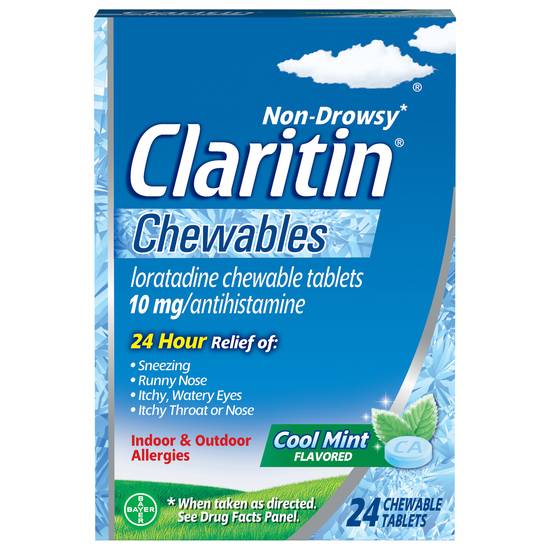 Claritin Non-Drowsy Cool Mint Flavored 10 mg Loratadine Chewable Tablets (24 ct)