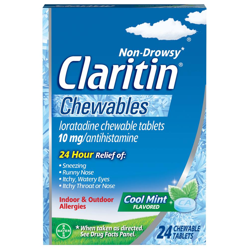 Claritin Non-Drowsy Cool Mint Flavored 10 mg Loratadine Chewable Tablets (1.3 oz)